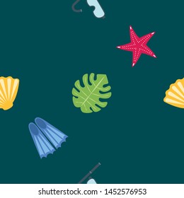 Vector set of underwater sea design elements. Diving. Top view.