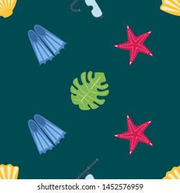 Vector set of underwater sea design elements. Diving. Top view.