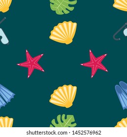 Vector set of underwater sea design elements. Diving. Top view.