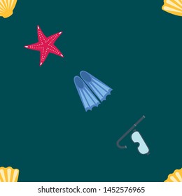 Vector set of underwater sea design elements. Diving. Top view.