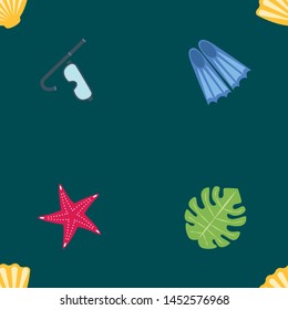 Vector set of underwater sea design elements. Diving. Top view.