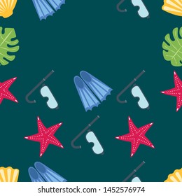 Vector set of underwater sea design elements. Diving. Top view.