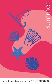 Vector set of underwater sea design elements. Diving. Top view.