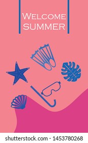 Vector set of underwater sea design elements. Diving. Top view.