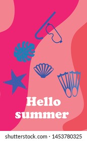 Vector set of underwater sea design elements. Diving. Top view.