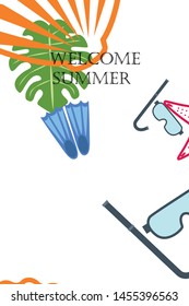 Vector set of underwater sea design elements. Diving. Top view.