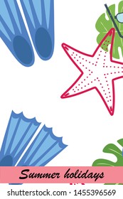Vector set of underwater sea design elements. Diving. Top view.