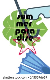 Vector set of underwater sea design elements. Diving. Top view.