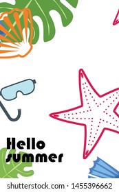Vector set of underwater sea design elements. Diving. Top view.