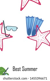 Vector set of underwater sea design elements. Diving. Top view.