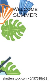 Vector set of underwater sea design elements. Diving. Top view.