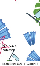 Vector set of underwater sea design elements. Diving. Top view.