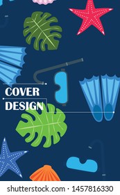 Vector set of underwater sea design elements. Diving. Top view.