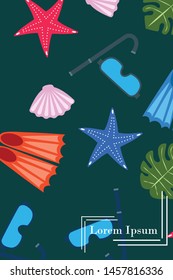Vector set of underwater sea design elements. Diving. Top view.