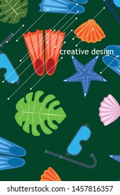 Vector set of underwater sea design elements. Diving. Top view.