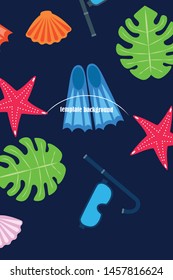 Vector set of underwater sea design elements. Diving. Top view.