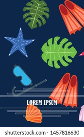 Vector set of underwater sea design elements. Diving. Top view.