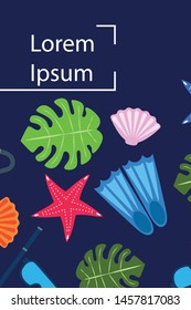 Vector set of underwater sea design elements. Diving. Top view.