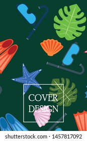 Vector set of underwater sea design elements. Diving. Top view.