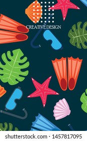 Vector set of underwater sea design elements. Diving. Top view.