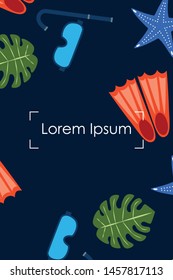 Vector set of underwater sea design elements. Diving. Top view.