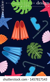 Vector set of underwater sea design elements. Diving. Top view.