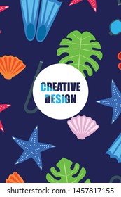 Vector set of underwater sea design elements. Diving. Top view.