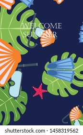 Vector set of underwater sea design elements. Diving. Top view.