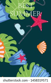 Vector set of underwater sea design elements. Diving. Top view.