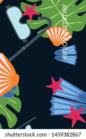 Vector set of underwater sea design elements. Diving. Top view.