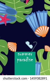 Vector set of underwater sea design elements. Diving. Top view.