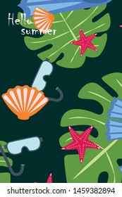 Vector set of underwater sea design elements. Diving. Top view.