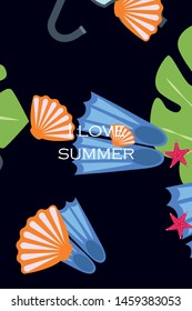 Vector set of underwater sea design elements. Diving. Top view.