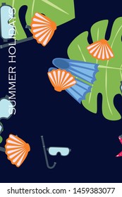 Vector set of underwater sea design elements. Diving. Top view.