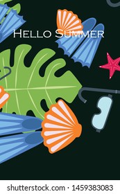 Vector set of underwater sea design elements. Diving. Top view.