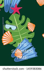 Vector set of underwater sea design elements. Diving. Top view.