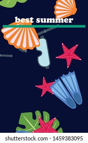 Vector set of underwater sea design elements. Diving. Top view.