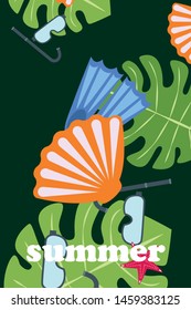 Vector set of underwater sea design elements. Diving. Top view.