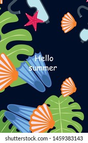 Vector set of underwater sea design elements. Diving. Top view.