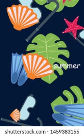 Vector set of underwater sea design elements. Diving. Top view.