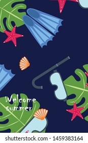 Vector set of underwater sea design elements. Diving. Top view.