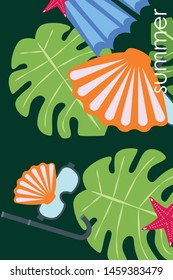 Vector set of underwater sea design elements. Diving. Top view.