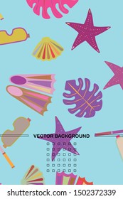Vector set of underwater sea design elements. Diving. Top view.