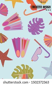 Vector set of underwater sea design elements. Diving. Top view.