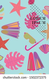 Vector set of underwater sea design elements. Diving. Top view.