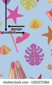 Vector set of underwater sea design elements. Diving. Top view.