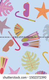 Vector set of underwater sea design elements. Diving. Top view.