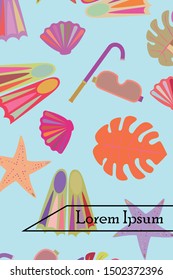 Vector set of underwater sea design elements. Diving. Top view.