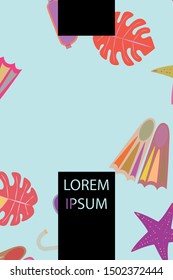 Vector set of underwater sea design elements. Diving. Top view.