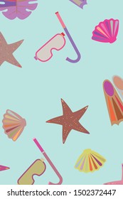 Vector set of underwater sea design elements. Diving. Top view.